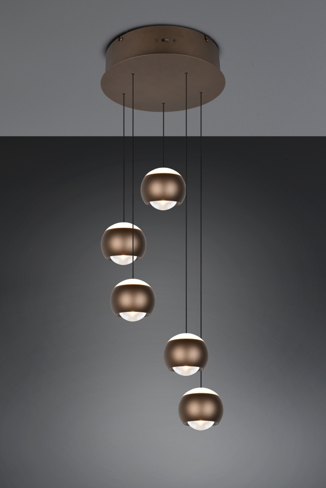 Trio 5-lichts vide hanglampOrbit platinum bruin - 344430547